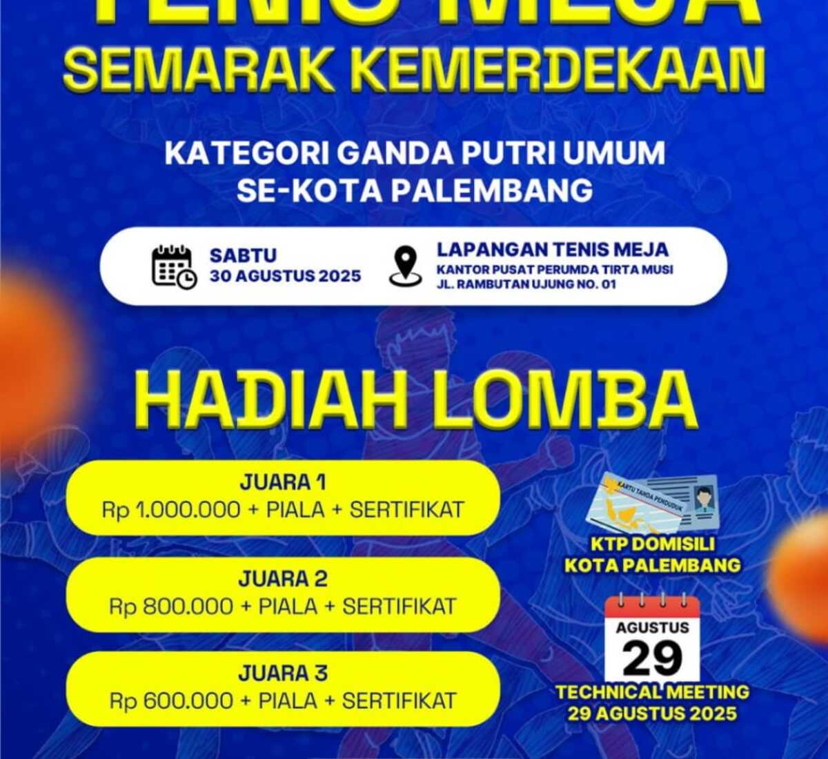 Perwosi Palembang Gelar Turnamen Tenis Meja Ganda Putri, ini Jadwalnya 