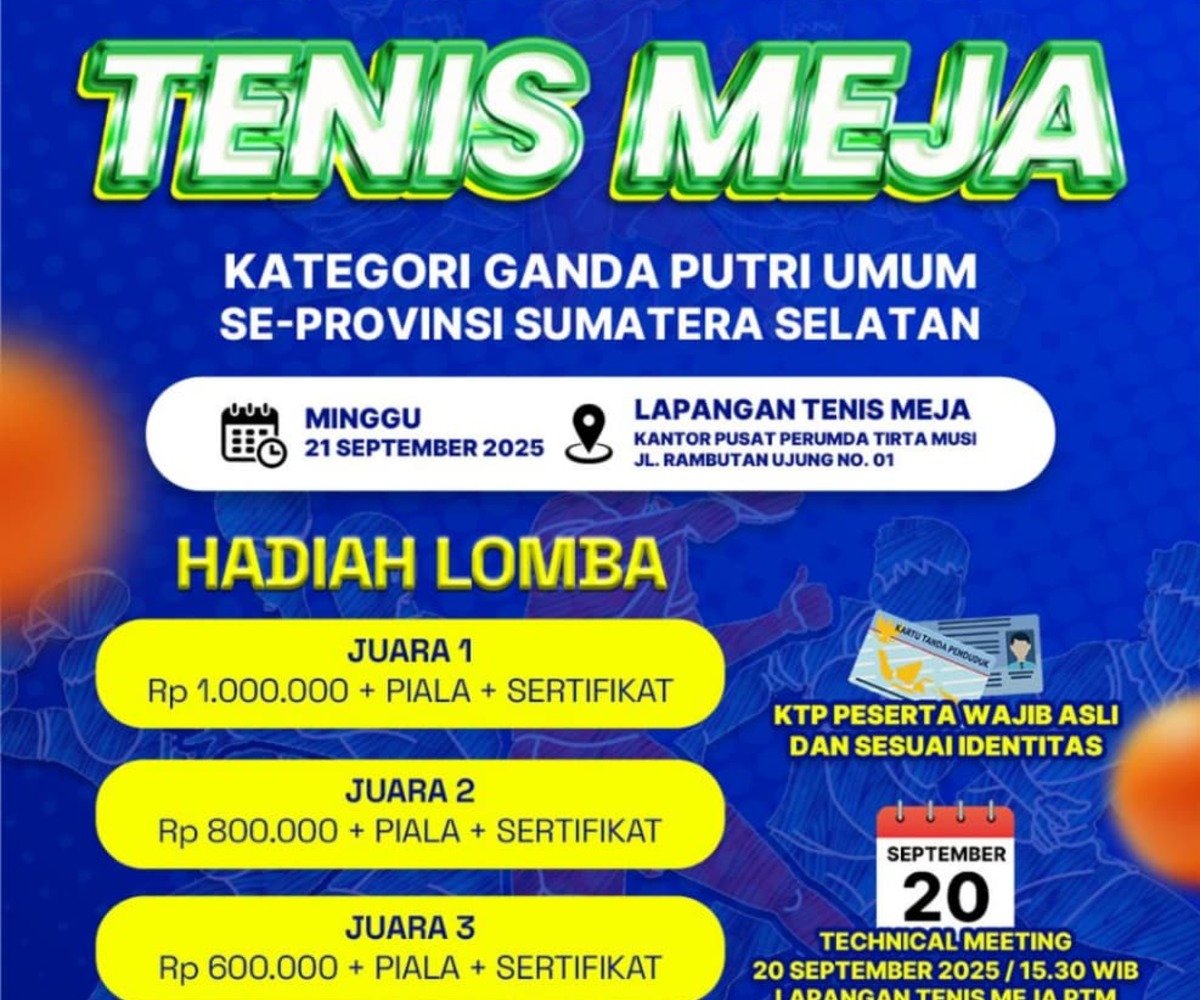 Fix, Turnamen Tenis Meja Ganda Putri Perwosi Cup Digelar 21 September