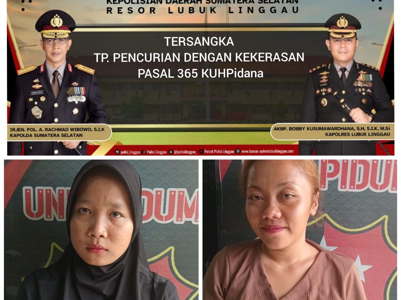 2 Wanita Muda di Sumsel Terlibat Pembegalan Motor