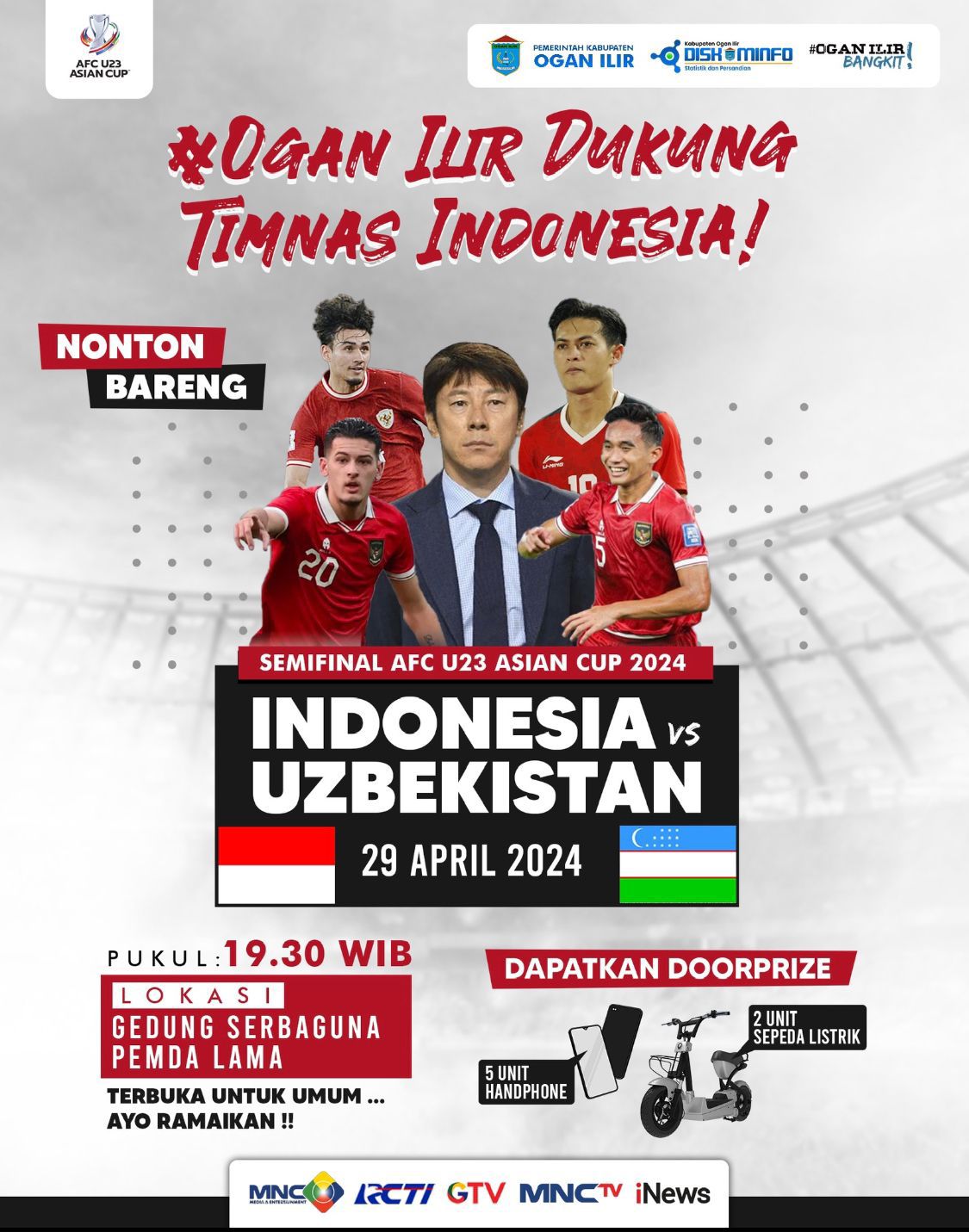 Pemkab Ogan Ilir Gelar Nobar Piala Asia, Ada Door Prize Sepeda Listrik