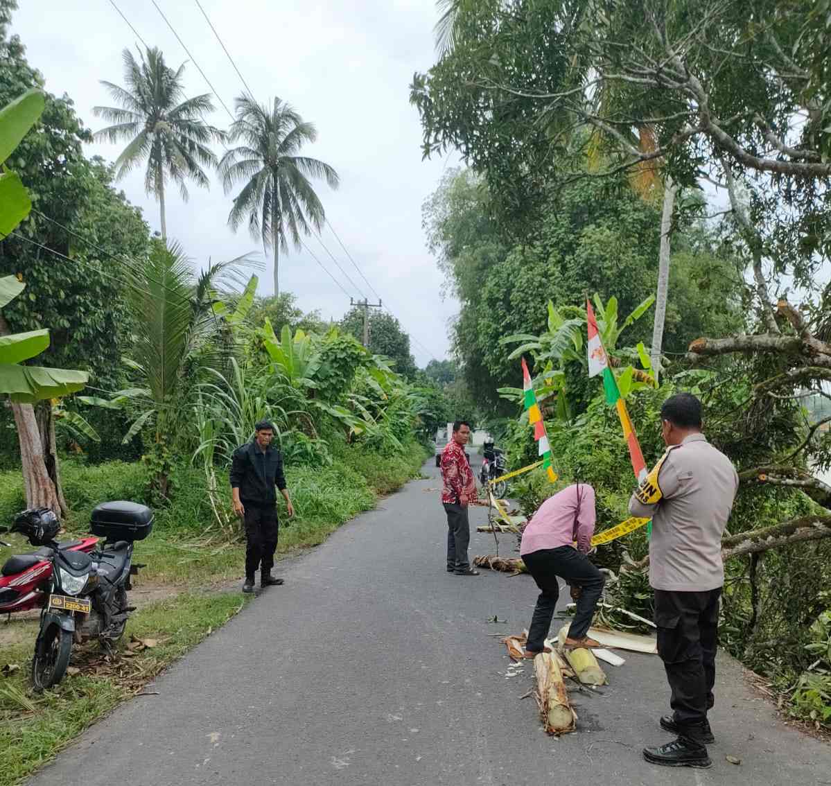 Jalan Longsor di Desa Pandan Arang Ogan Ilir, Polsek Rantau Alai Pasang Police Line 