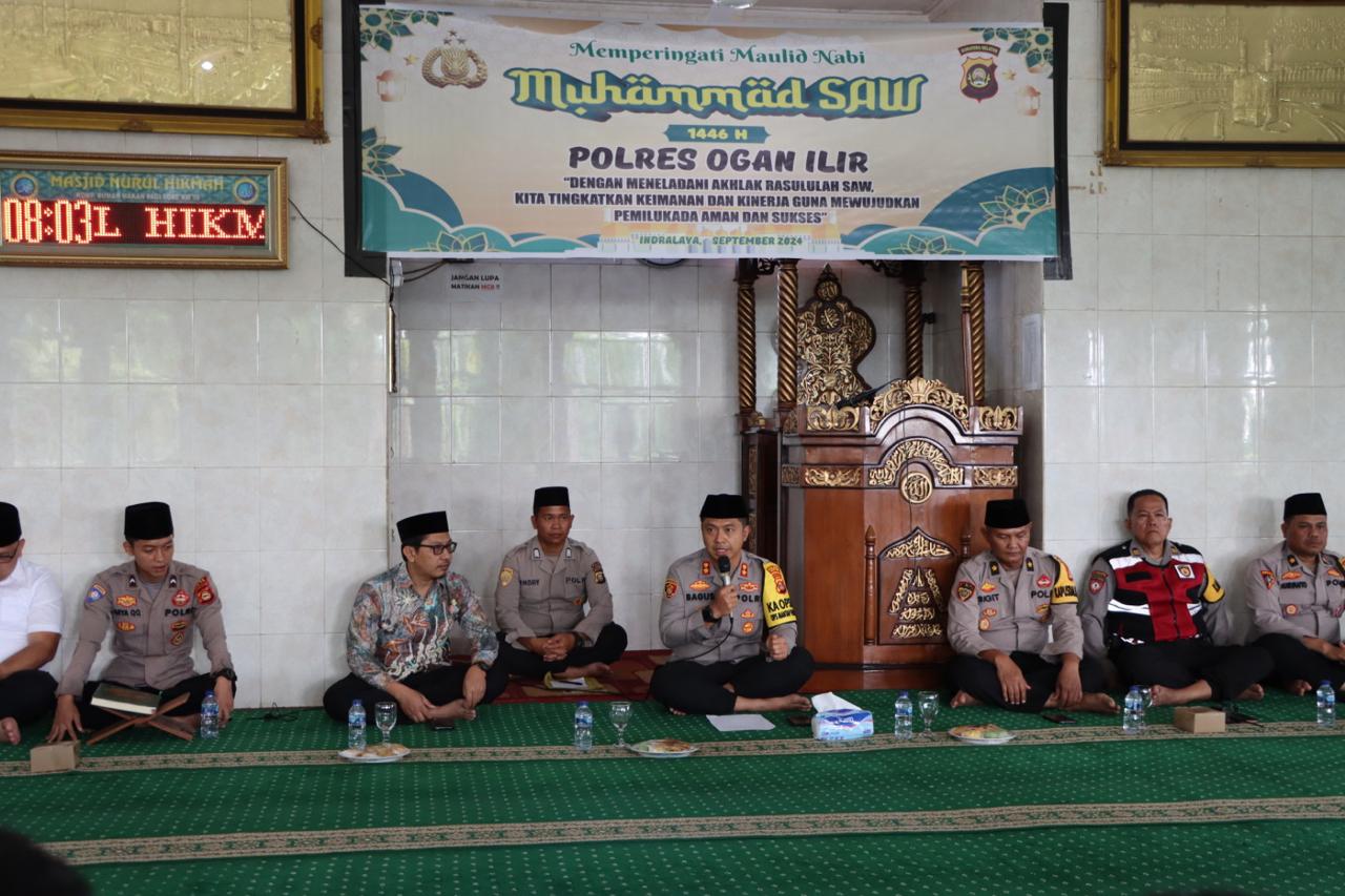 Polres Ogan Ilir Gelar Peringatan Maulid Nabi, di Masjid Nurul Hikmah Pagi Sore