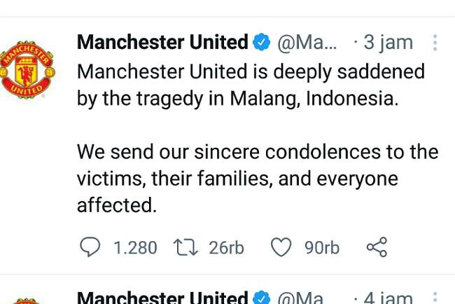 Manchester United Sangat Berduka: 'Kami Mengirimkan Doa Tulus untuk Korban insiden di Malang, Indonesia' 