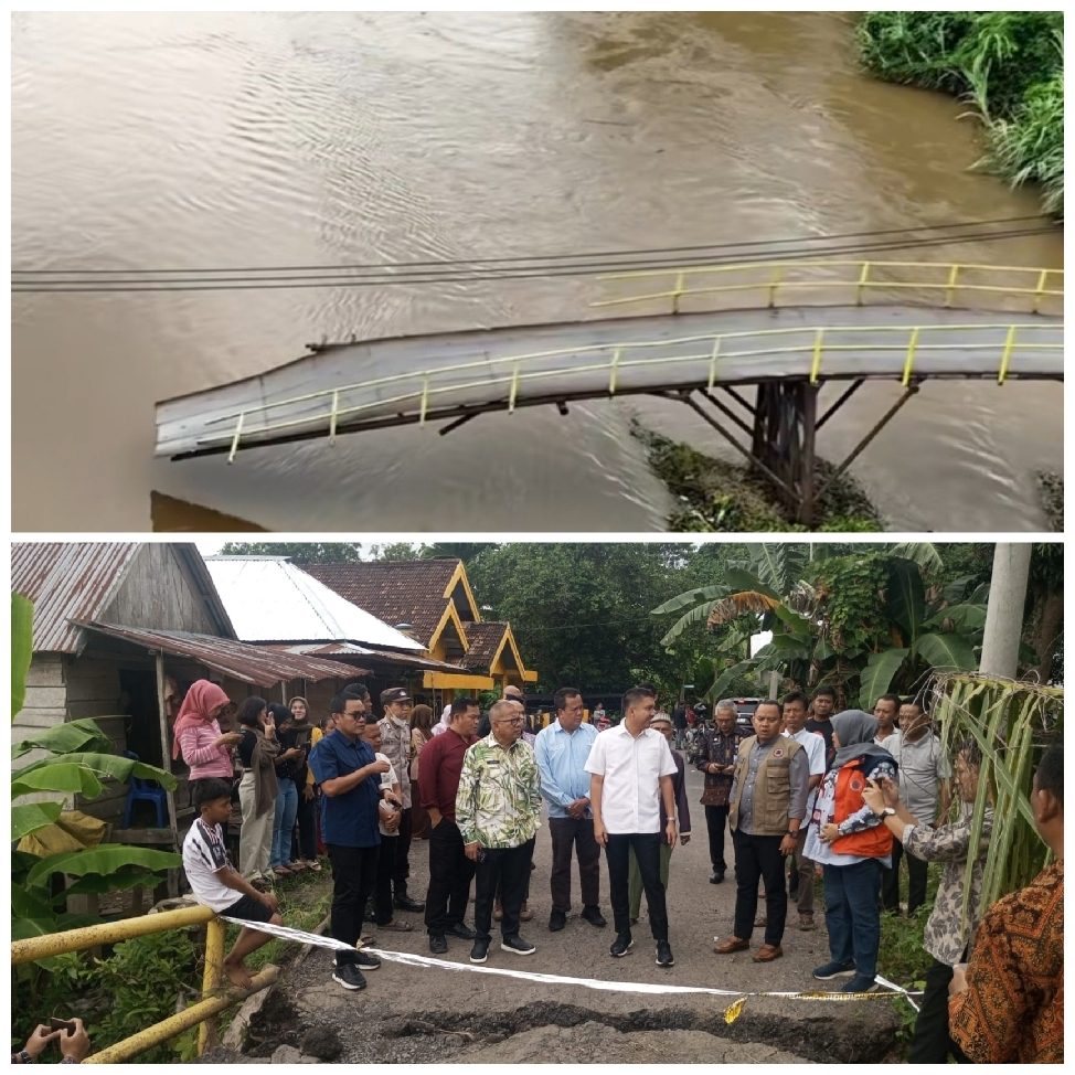 Bupati Ogan Ilir Tinjau Jembatan Besi Lubuk Rukam–Muara Kumbang Ambruk