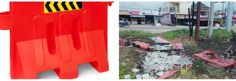 Puluhan Water Barrier Dibakar dan Hilang Oleh Pelaku Tidak Dikenal 