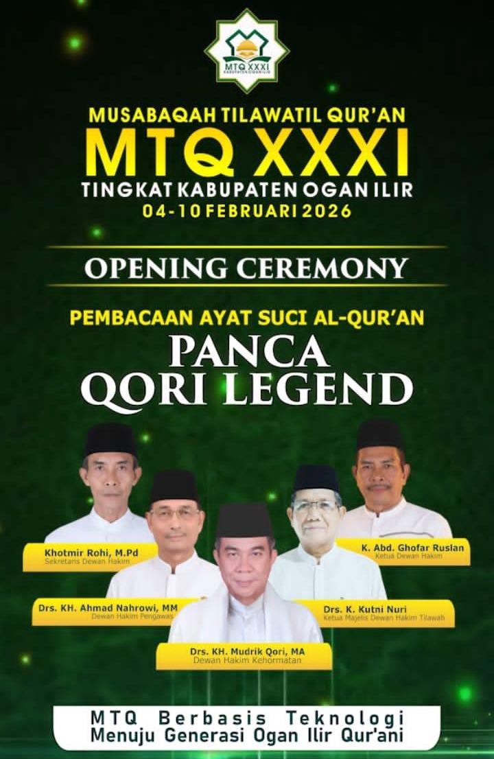 MTQ XXXI Ogan Ilir, Lima Qori Legend Akan Baca Bareng Lantunkan Ayat Suci Alquran