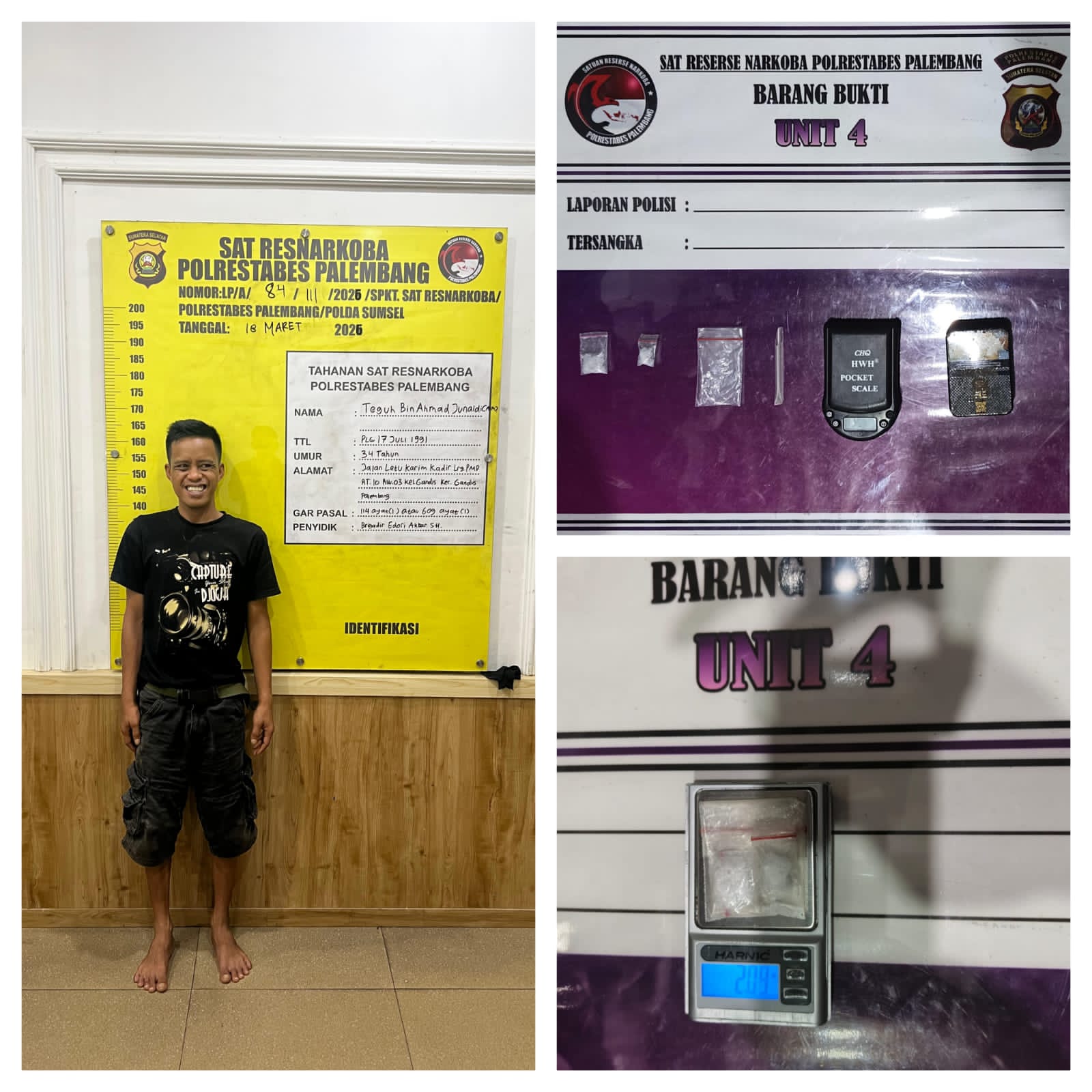 Pengedar Sabu Dibekuk di Rumah Gandus, Dua Paket dan Timbangan Digital Disita