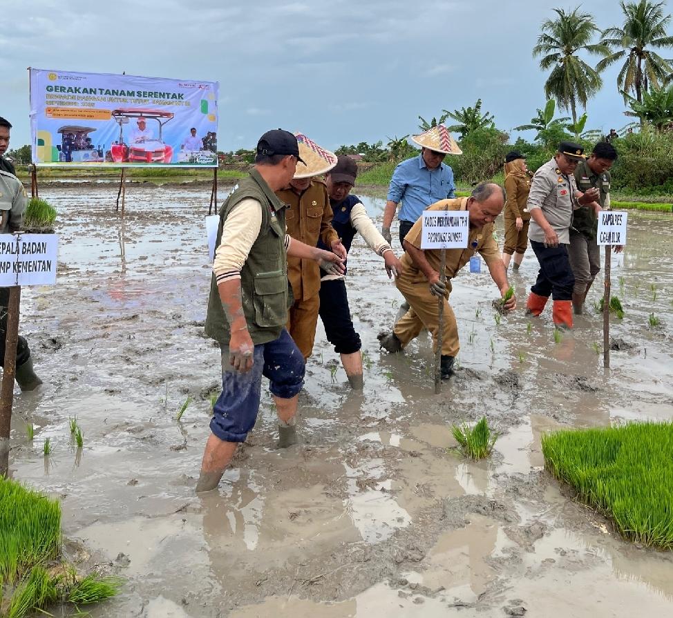Gerakan Tanam Serentak Brigade Pangan Dilaksanakan di Desa Pelabuhan Dalam Ogan  Ilir