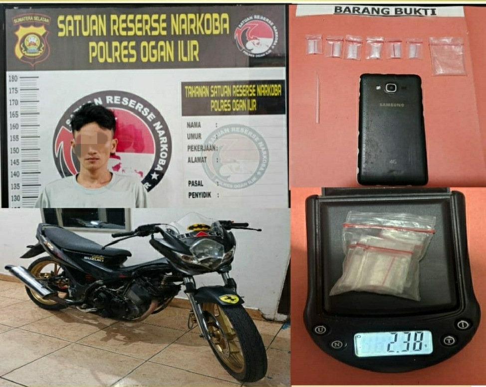 Satresnarkoba Polres Ogan Ilir Tangkap Pengedar Shabu di Tanjung Raja, Amankan 2,38 Gram Barang Bukti