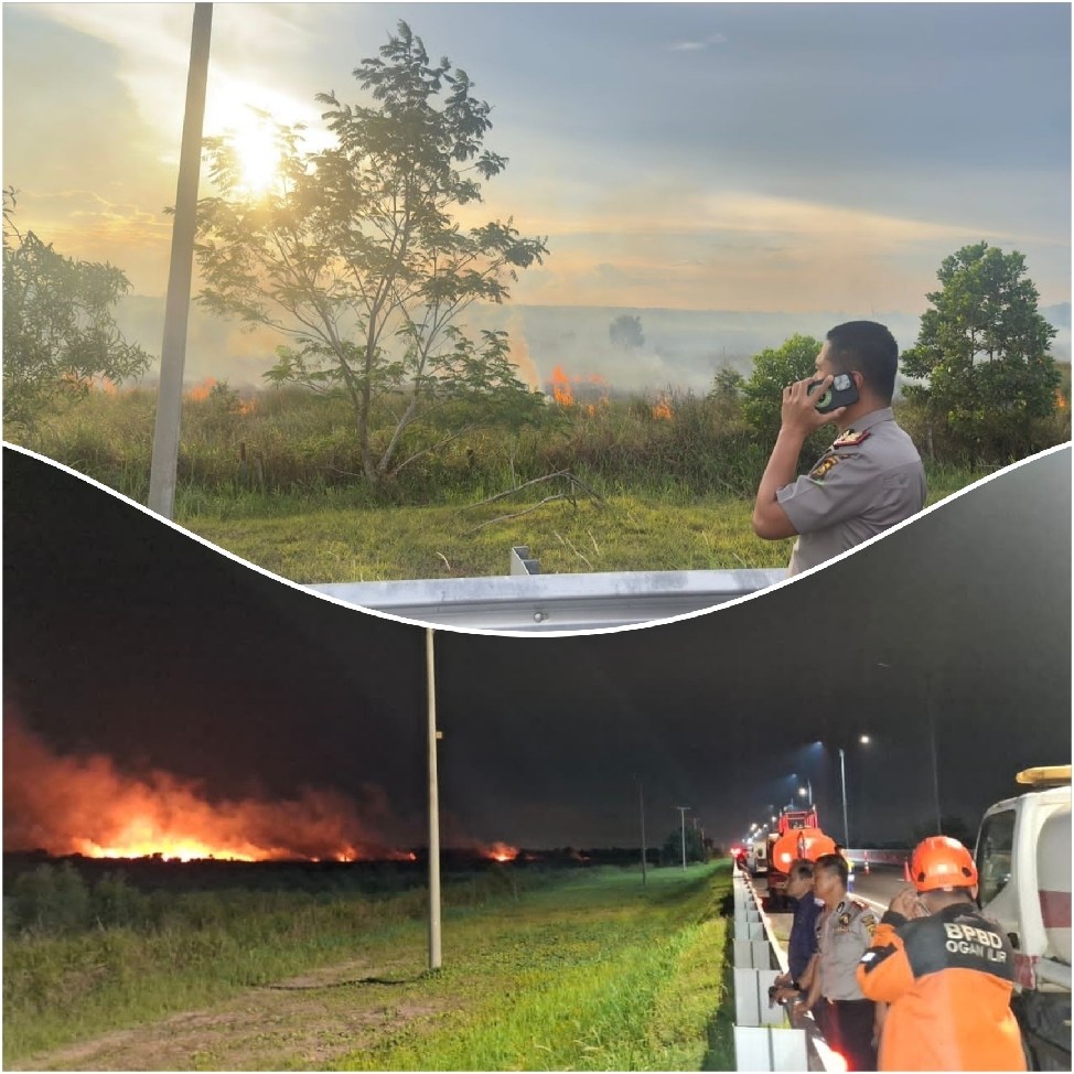 Polres Ogan Ilir Bersama Tim Gabungan 9 Jam Berjibaku dengan Api Karhutla