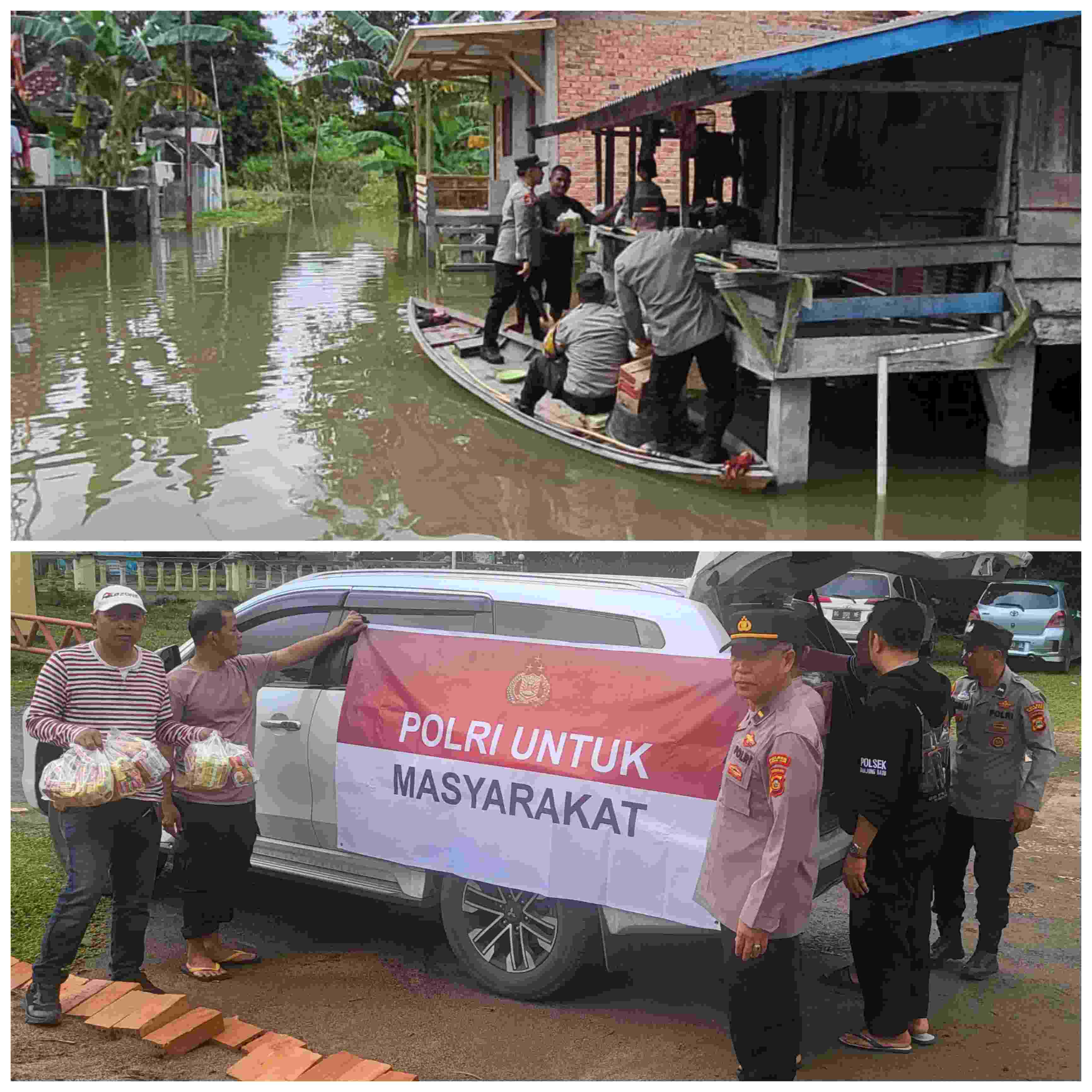 Polres Ogan Ilir-Polsek Tanjung Batu  Salurkan Bantuan Sembako Korban Banjir