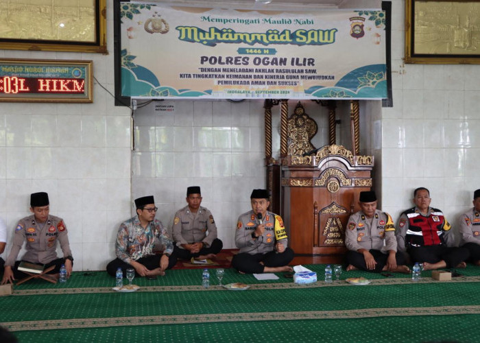 Polres Ogan Ilir Gelar Peringatan Maulid Nabi, di Masjid Nurul Hikmah Pagi Sore