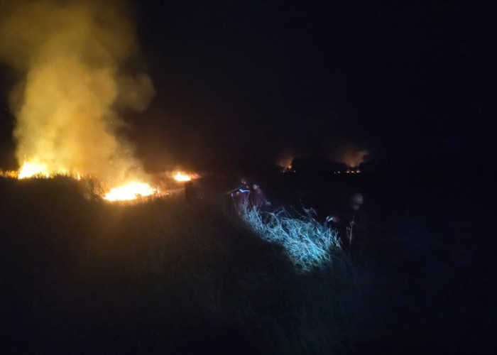 Polsek Indralaya dan Tim Gabungan   Padamkan Kebakaran Lahan di Desa Palemraya