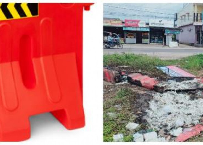 Puluhan Water Barrier Dibakar dan Hilang Oleh Pelaku Tidak Dikenal 