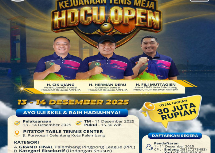 Turnamen Tenis Meja HDCU Open 2025, Jambi-Lampung Telah Daftar