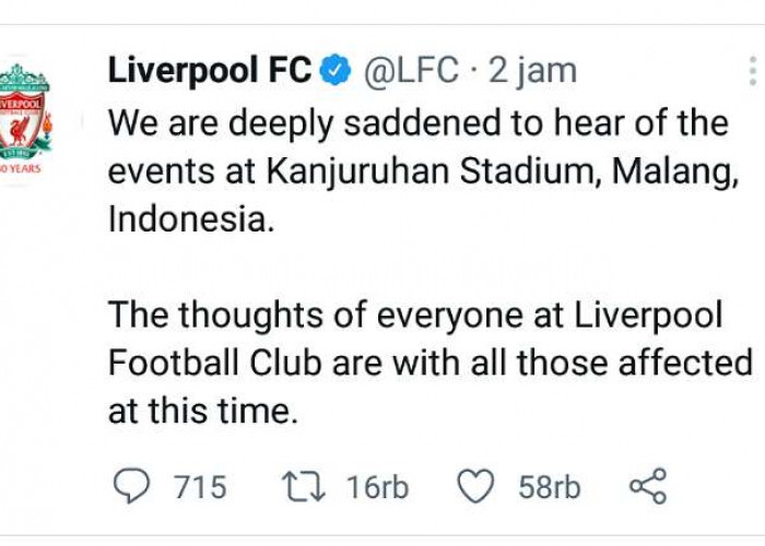 Liverpool Sangat Berduka Mendengar Kejadian di Stadion Kanjuruhan: 'Doa dari Semua Orang di Liverpool FC'