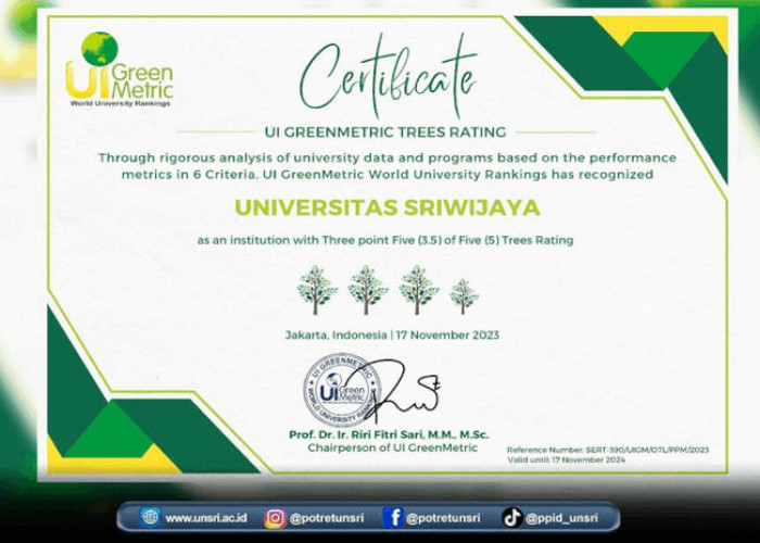 Unsri Raih Penghargaan GreenMetric World University Ranking
