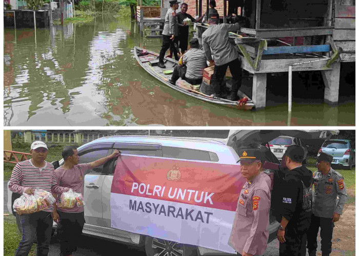 Polres Ogan Ilir-Polsek Tanjung Batu  Salurkan Bantuan Sembako Korban Banjir