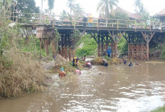 Polsek Rantau Alai Ogan Ilir  Bersama Warga Bersihkan Rumput Air Dilokasi Jembatan Roboh Desa Muara Kumbang